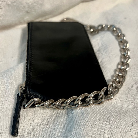 Prada Genuine Smooth Leather Heavy Silver Chain Card Holder Wallet Pouch Clip - Picture 3 of 8